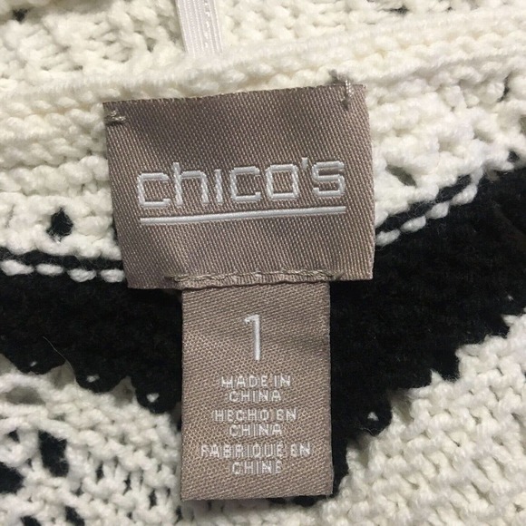 Chico's Women's Cardigan Chico's 1= Medium Black White Embroidered Open Front - Picture 5 of 11